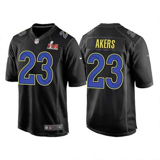 Men Los Angeles Rams #23 Cam Akers 2022 Black Super Bowl LVI Game Stitched Jersey