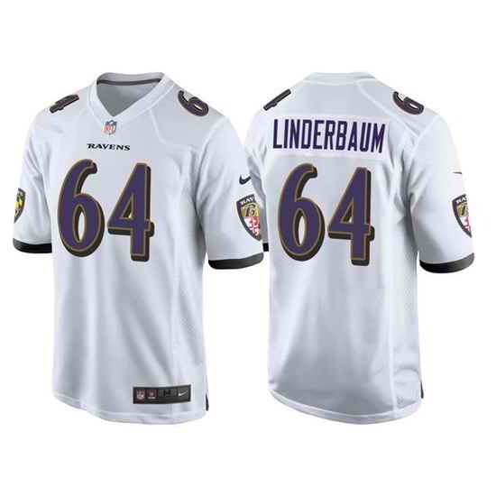 Men Baltimore Ravens #64 Tyler Linderbaum White Game Jersey