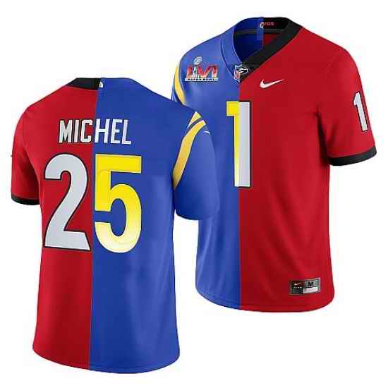 Men Los Angeles Rams X Georgia Bulldogs #25 Sony Michel Red Royal Split Super Bowl LVI Stitched Jerse