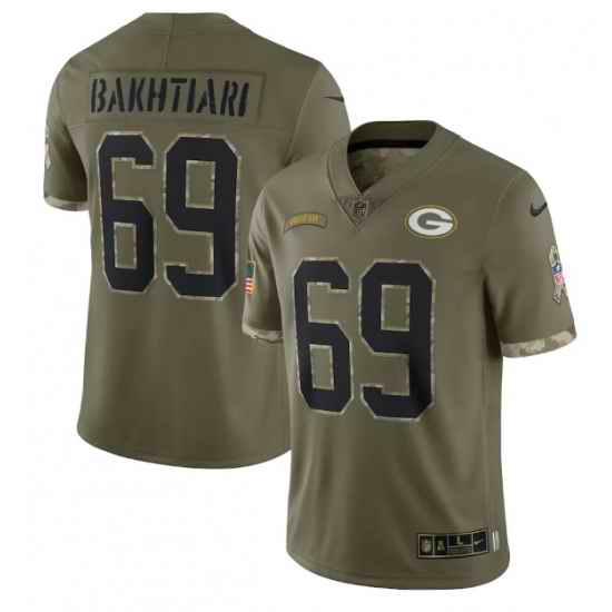 Men Green Bay Packers #69 David Bakhtiari Olive 2022 Salute To Service Limited Stitched Jersey