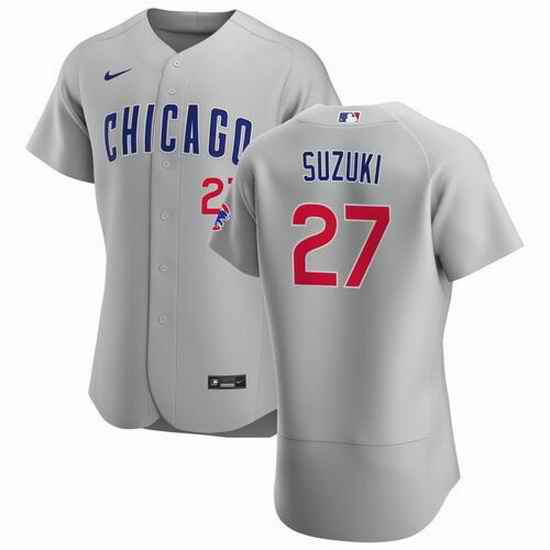 Men Chicago Cubs #27 Seiya Suzuki Grey Flex Base Stitched jersey