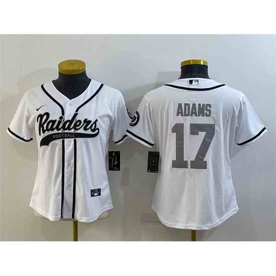 Women Las Vegas Raiders #17 Davante Adams White Silver With Patch Cool Base Stitched Baseball Jersey