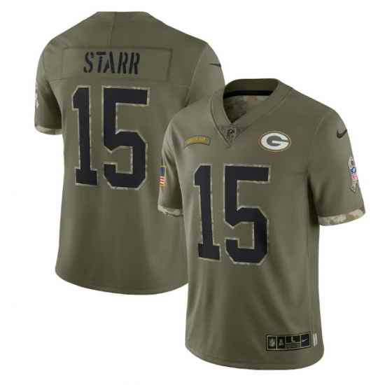 Men Green Bay Packers #15 Bart Starr Olive 2022 Salute To Service Limited Stitched Jersey