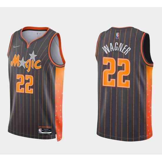 Men Orlando Magic #22 Franz Wagner 2021 #22 City Edition Black 75th Anniversary Stitched Swingman Jersey