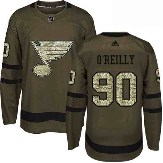 Youth Adidas St Louis Blues #90 Ryan OReilly Authentic Green Salute to Service NHL Jerse