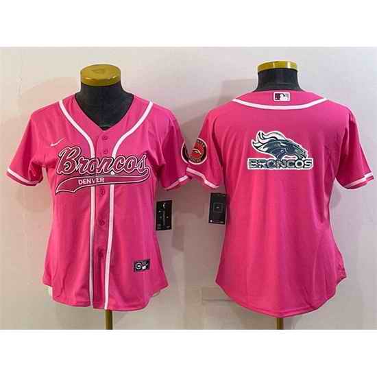 Women Denver Broncos Pink Team Big Logo With Patch Cool Base Stitched Baseball Jersey