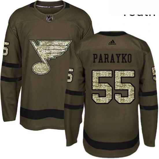 Youth Adidas St Louis Blues #55 Colton Parayko Premier Green Salute to Service NHL Jersey