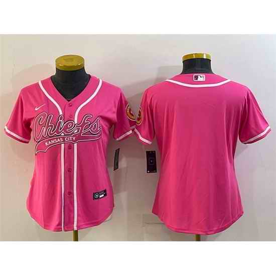 Women Kansas City Chiefs Blank Pink With Patch Cool Base Stitched Baseball Jersey