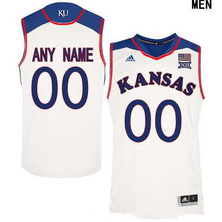 Mens Kansas Jayhawks Custom Adidas White College Basketball Jersey