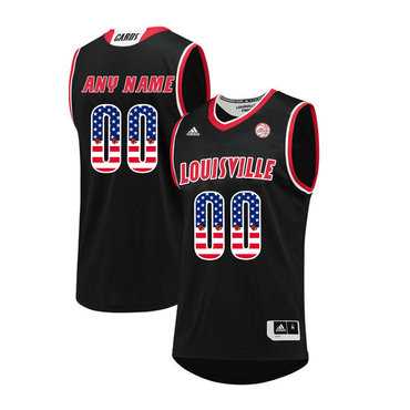 Mens Louisville Cardinals Customized Black USA Flag College Basketball Jersey