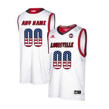 Mens Louisville Cardinals Customized White USA Flag College Basketball Jersey