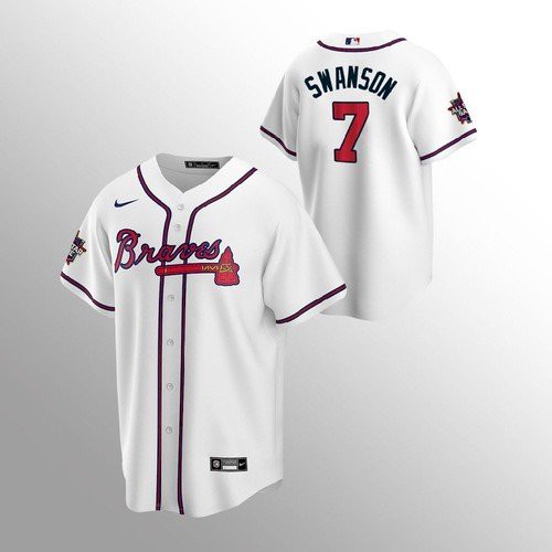 Atlanta Atlanta Braves #7 Dansby Swanson Men’s Nike 150th Anniversary 2021 World Series Game MLB Jersey – White Men’s