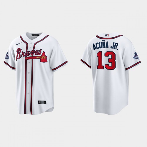 Atlanta Atlanta Braves #13 Ronald Acuna Jr. Men’s Nike 2021 World Series Champions Patch MLB Game Jersey – White Men’s