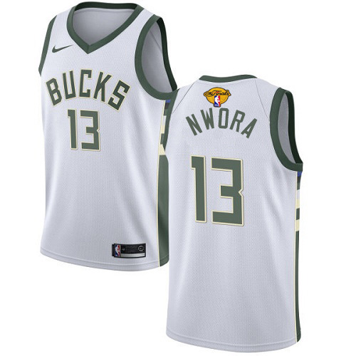 Nike Milwaukee Bucks #13 Jordan Nwora Men’s 2021 NBA Finals Bound Swingman Association Edition Jersey White Men’s