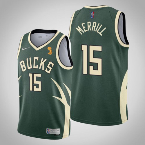 Nike Milwaukee Bucks #15 Sam Merrill 2021 NBA Finals Champions Swingman Earned Edition Jersey Green Men’s