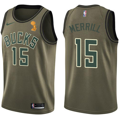 Nike Milwaukee Bucks #15 Sam Merrill 2021 NBA Finals Champions Swingman Salute to Service Jersey Green Men’s