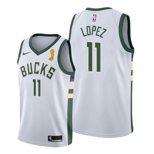 Nike Milwaukee Bucks #11 Brook Lopez Youth 2021 NBA Finals Champions Swingman Association Edition Jersey White Youth