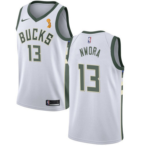 Nike Milwaukee Bucks #13 Jordan Nwora Youth 2021 NBA Finals Champions Swingman Association Edition Jersey White Youth