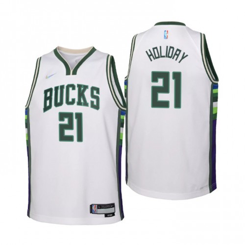 Milwaukee Milwaukee Bucks #21 Jrue Holiday Youth Nike White 2021/22 Swingman Jersey – City Edition Youth