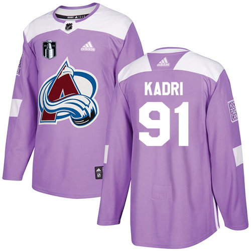 Adidas Colorado Avalanche #91 Nazem Kadri Purple Youth 2022 Stanley Cup Final Patch Authentic Fights Cancer Stitched NHL Jersey Youth