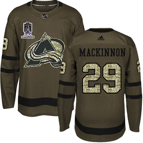 Adidas Colorado Avalanche #29 Nathan MacKinnon Green Youth 2022 Stanley Cup Champions Salute To Service Stitched NHL Jersey Youth