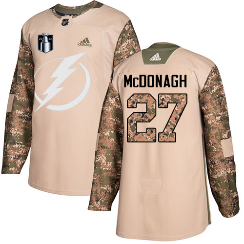 Adidas Tampa Bay Lightning #27 Ryan McDonagh Camo Authentic 2022 Stanley Cup Final Patch Youth Veterans Day Stitched NHL Jersey Youth