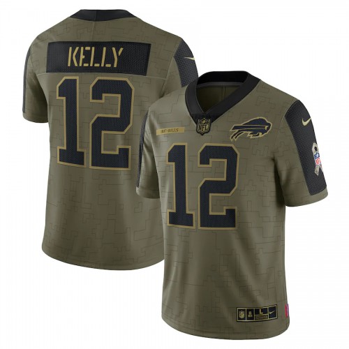 Buffalo Buffalo Bills #12 Jim Kelly Olive Nike 2021 Salute To Service Limited Player Jersey Men’s