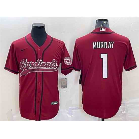 Men Arizona Cardinals #1 Kyler Murray Red With Patch Cool Base Stitched Baseball Jersey