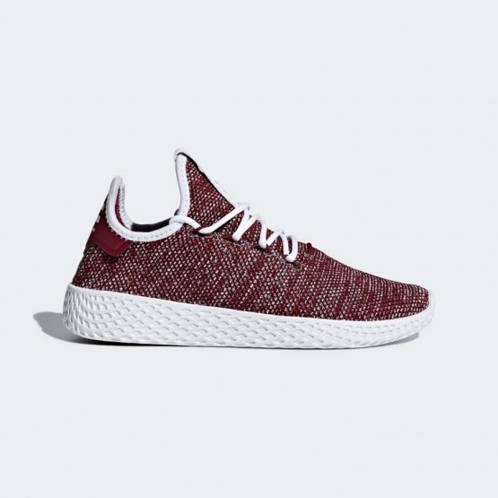 Kids White/Collegiate Burgundy Adidas Originals Pharrell Williams Tennis Hu Shoes 795QGUIA